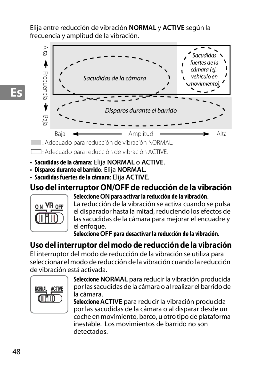 Nikon 2196 user manual Sacudidas de la cámara, Seleccione on para activar la reducción de la vibración 