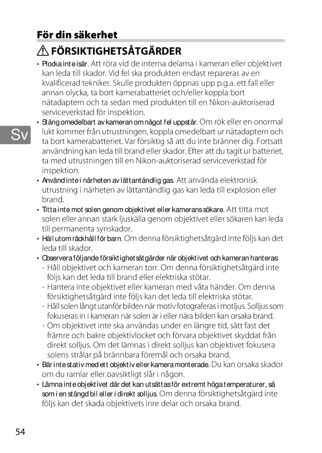 Nikon 2196 user manual För din säkerhet, Inspektion 