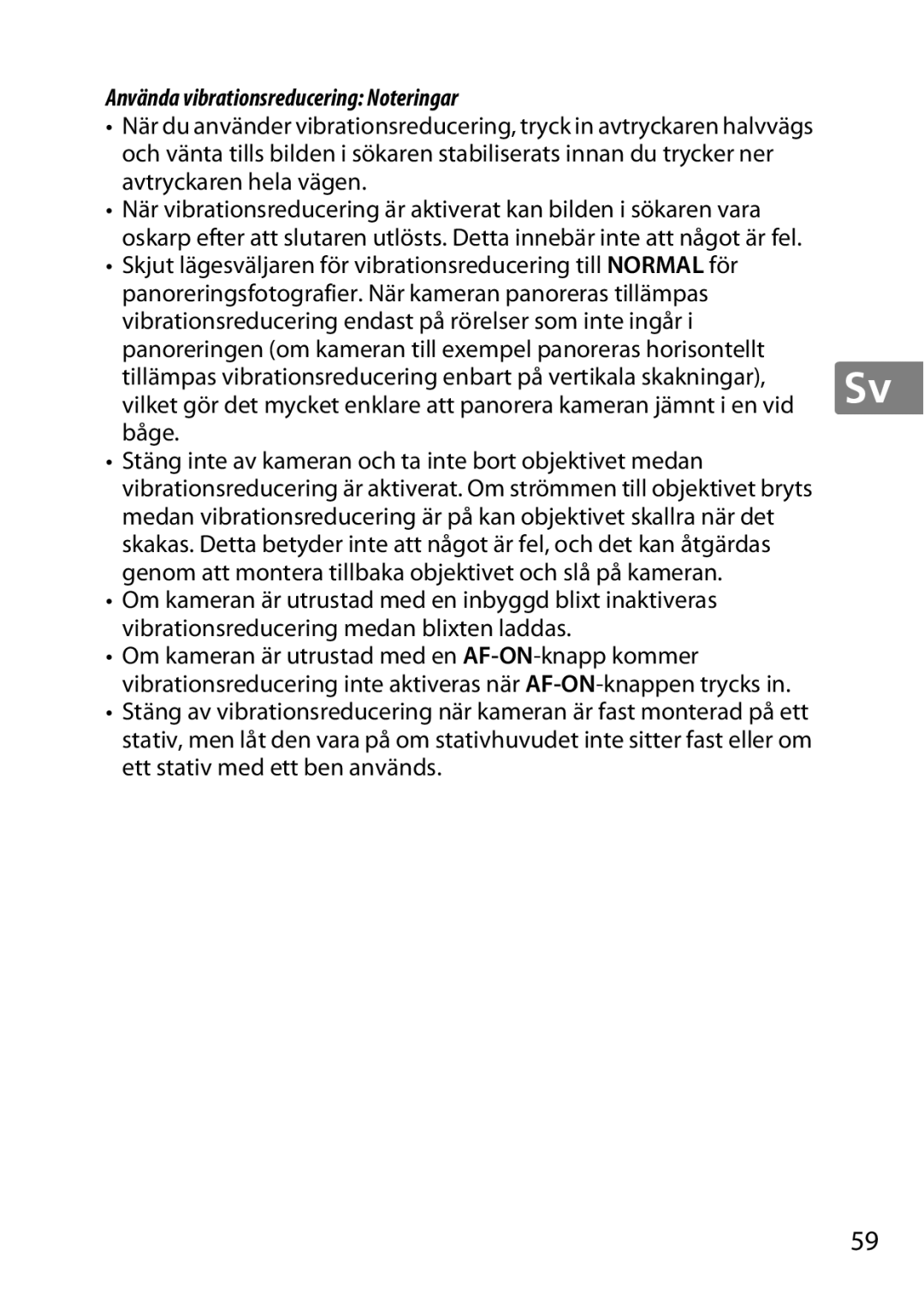 Nikon 2196 user manual Använda vibrationsreducering Noteringar 