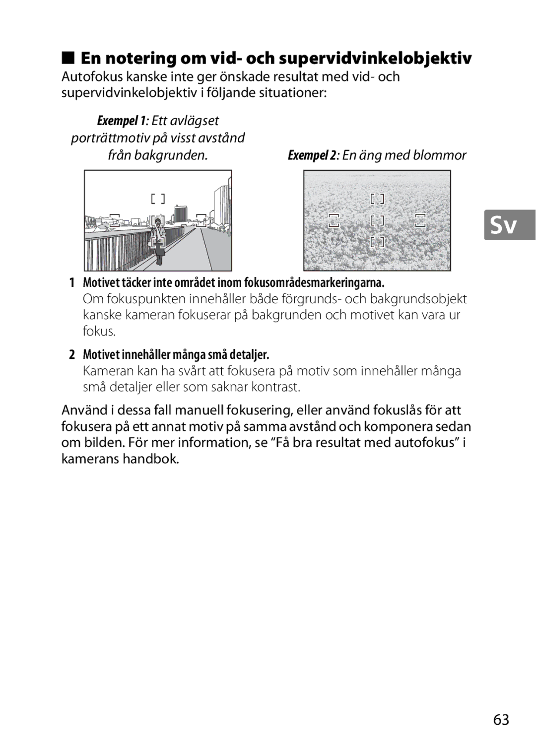 Nikon 2196 user manual En notering om vid- och supervidvinkelobjektiv, Motivet innehåller många små detaljer 