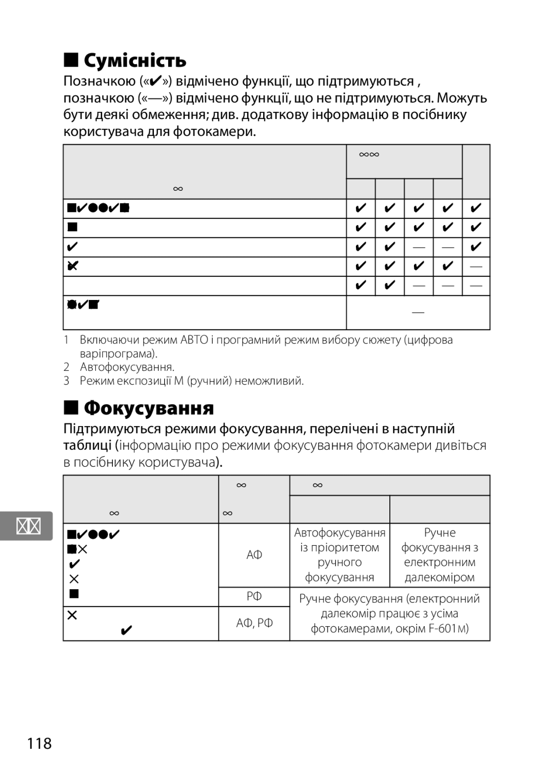 Nikon 2201 user manual Сумісність, Фокусування, Фотокамера, Режим 