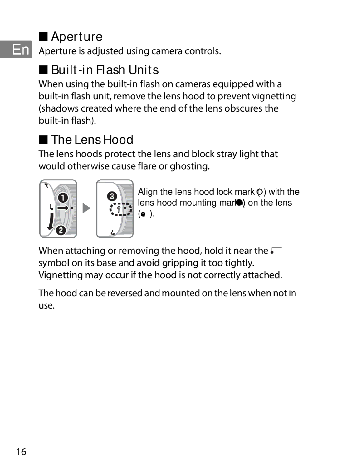 Nikon 2201 user manual Aperture, Built-in Flash Units, Lens Hood 