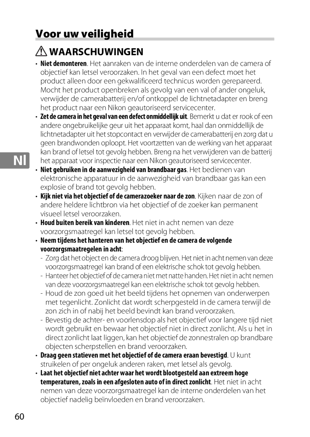 Nikon 2201 user manual Voor uw veiligheid, Waarschuwingen 