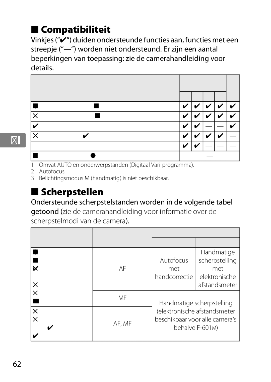 Nikon 2201 user manual Compatibiliteit, Scherpstellen, Opname Camera 