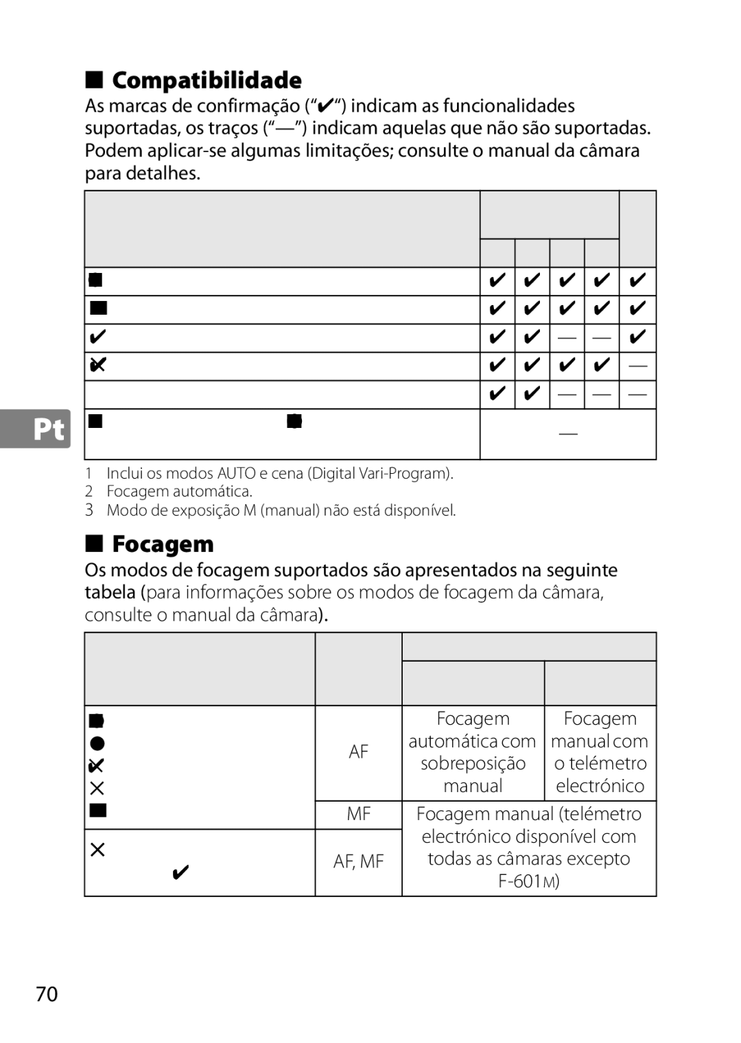 Nikon 2201 user manual Compatibilidade, Focagem, Câmara 