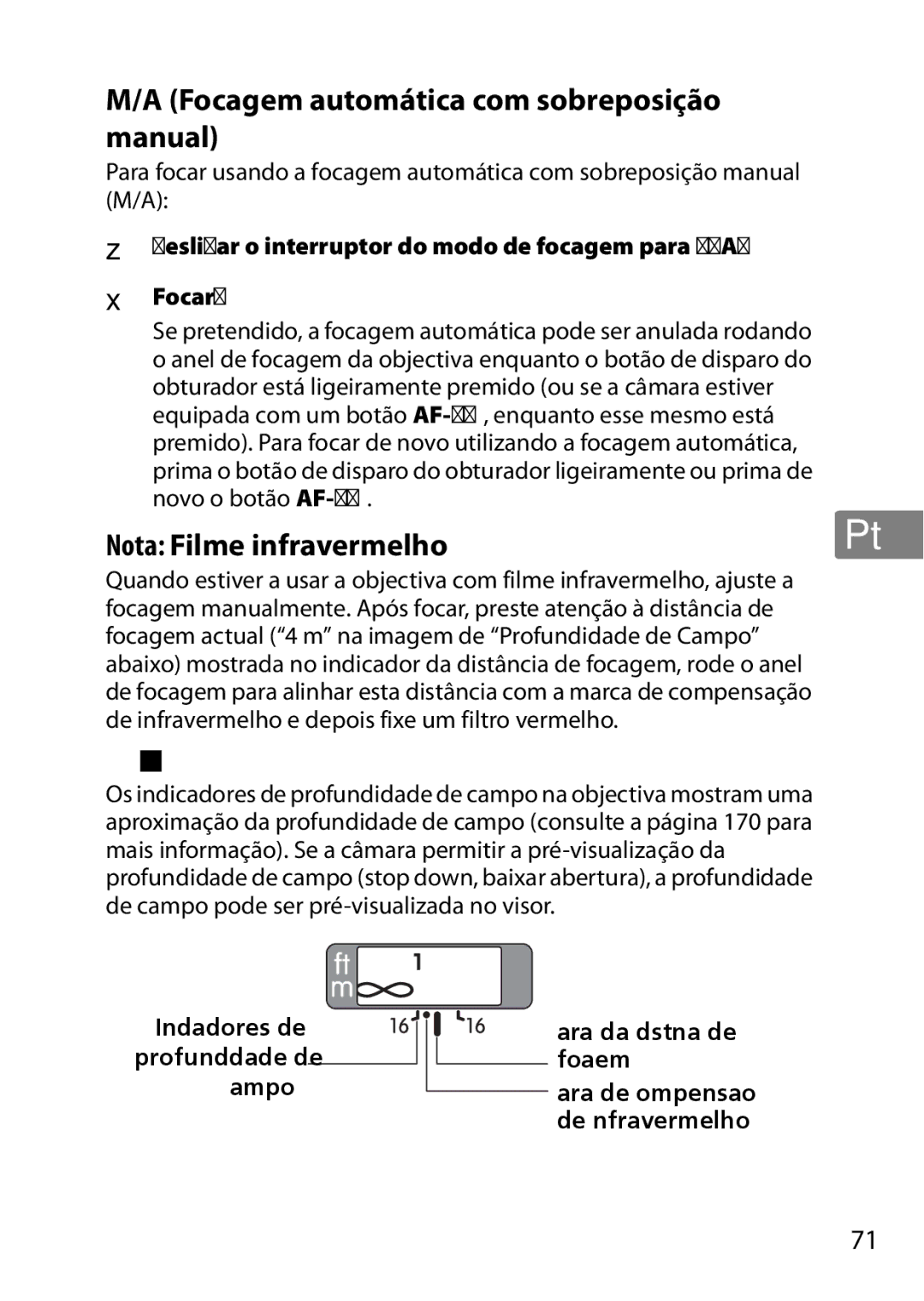 Nikon 2201 user manual Focagem automática com sobreposição manual, Nota Filme infravermelho, Profundidade de campo 