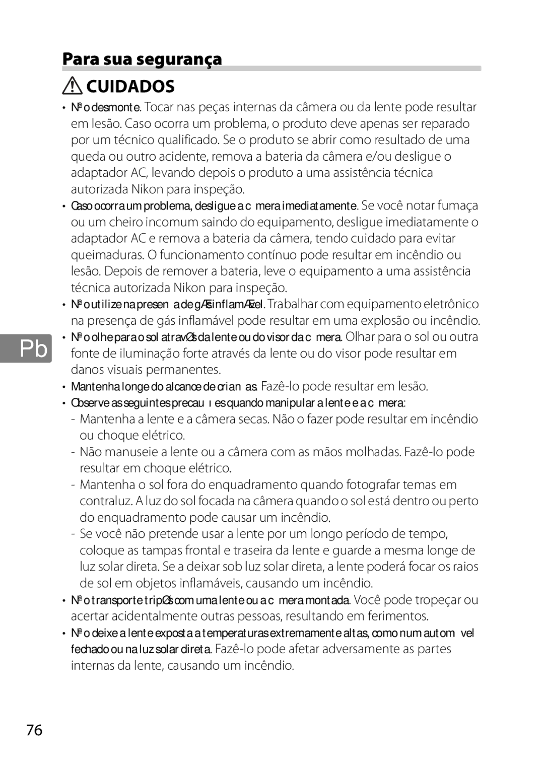 Nikon 2201 user manual Cuidados 