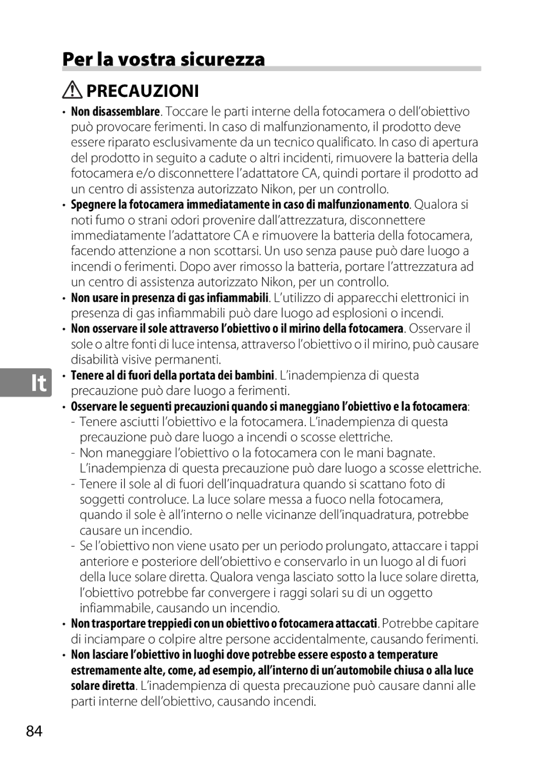 Nikon 2201 user manual Per la vostra sicurezza, Precauzioni 