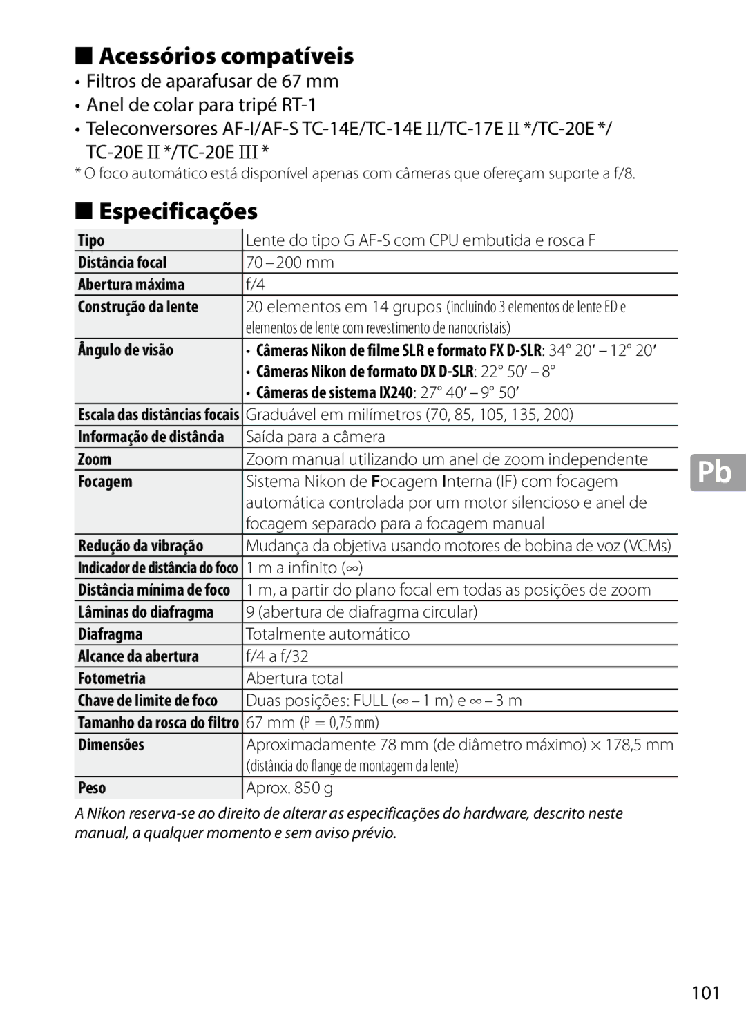 Nikon 2202 user manual 101, Câmeras de sistema IX240 27 40′ - 9 50′, Fotometria 