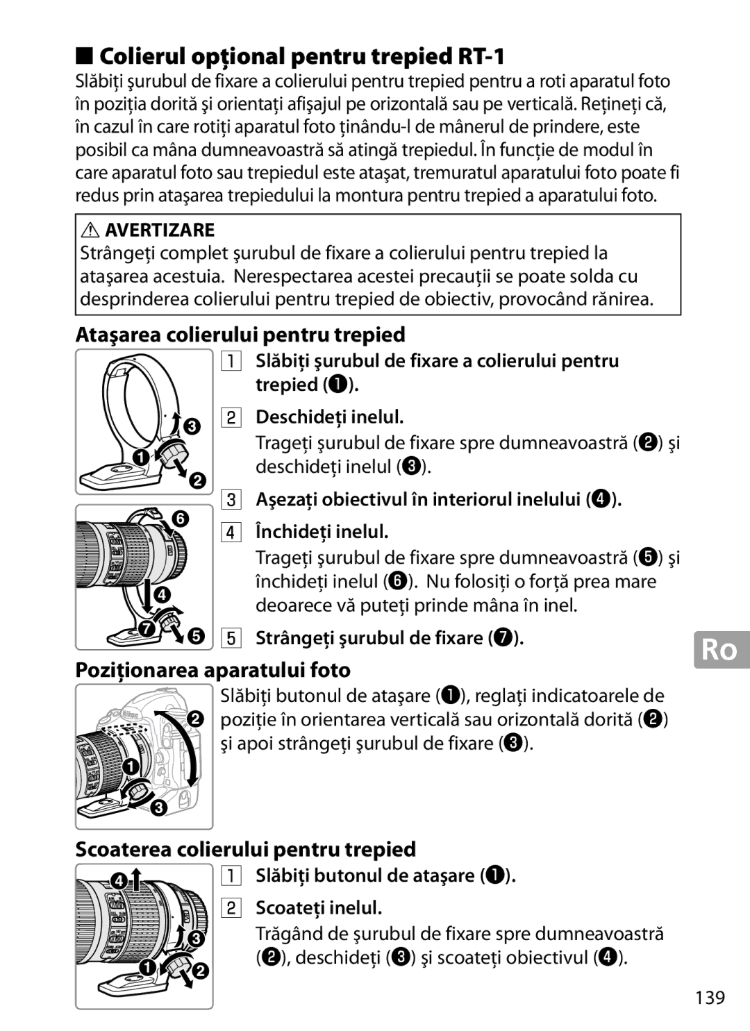 Nikon 2202 user manual Scoateţi inelul, 139 