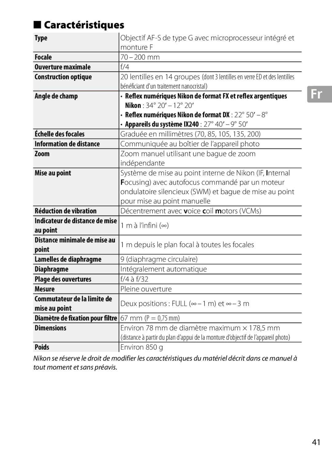 Nikon 2202 user manual Caractéristiques 