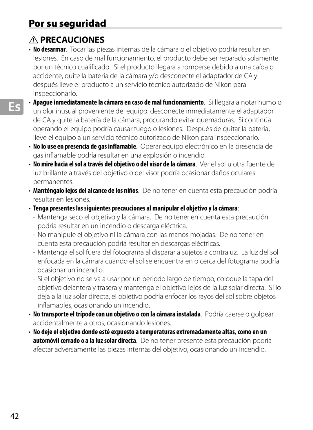 Nikon 2202 user manual Por su seguridad, Precauciones 