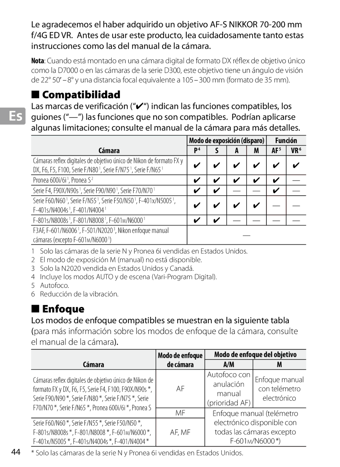 Nikon 2202 user manual Compatibilidad, Enfoque, Cámara 