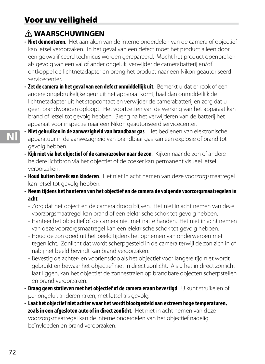 Nikon 2202 user manual Voor uw veiligheid, Waarschuwingen 