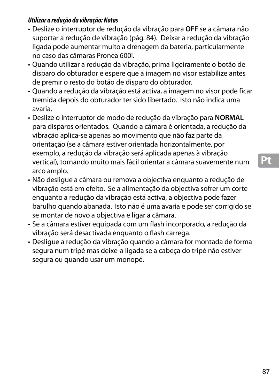 Nikon 2202 user manual Utilizar a redução da vibração Notas 