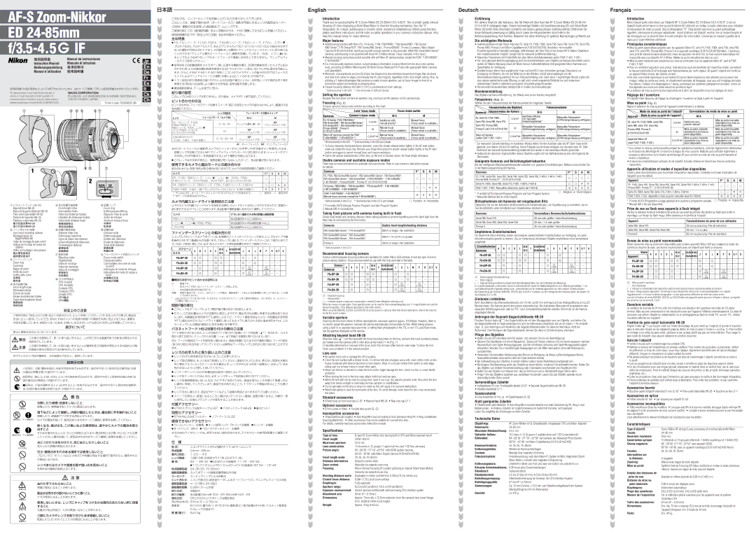 Nikon 2204B instruction manual Introduction Major features, Setting the aperture, Focusing Fig, Einführung, Lens care 