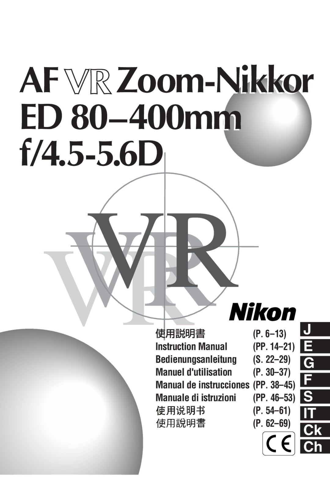 Nikon 2208 instruction manual AF Zoom-Nikkor ED80-400mm f/4.5-5.6D 