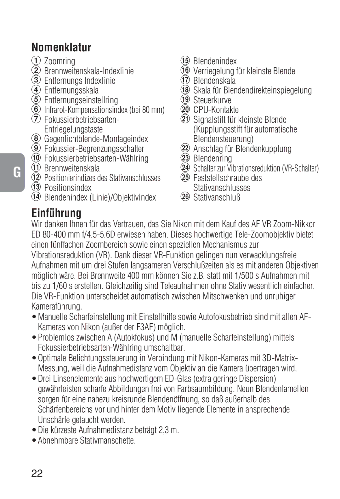 Nikon 2208 instruction manual Nomenklatur, Einführung 