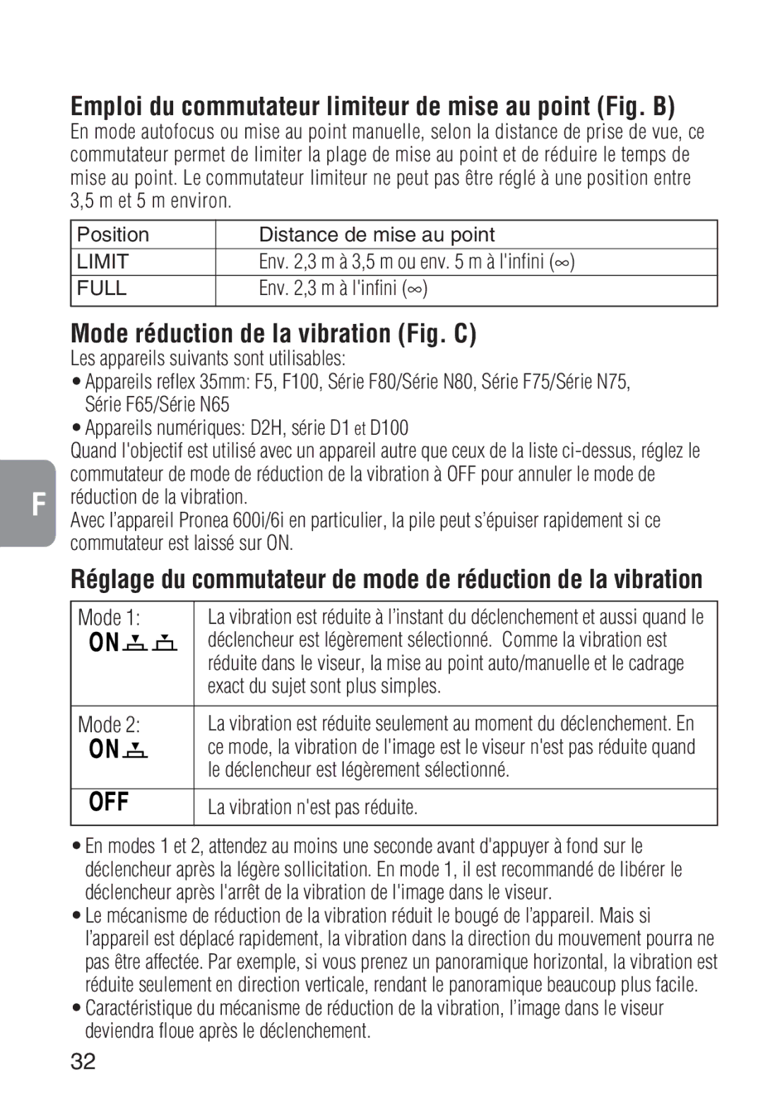 Nikon 2208 instruction manual Mode réduction de la vibration Fig. C 