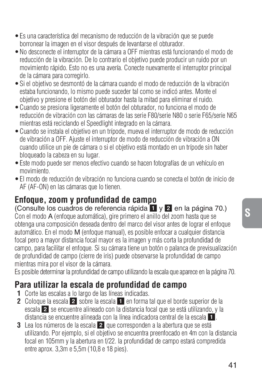 Nikon 2208 instruction manual Enfoque, zoom y profundidad de campo, Para utilizar la escala de profundidad de campo 