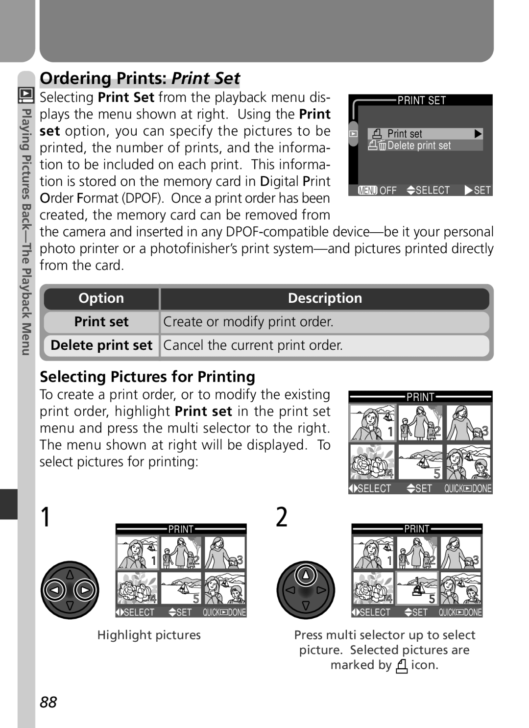 Nikon 2500 manual Ordering Prints Print Set, Selecting Pictures for Printing, Create or modify print order 