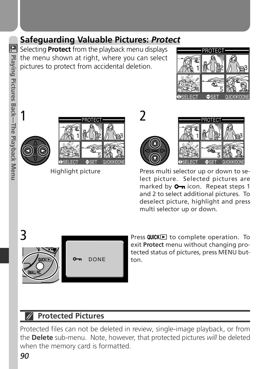 Nikon 2500 manual Safeguarding Valuable Pictures Protect, Selecting Protect from the playback menu displays 