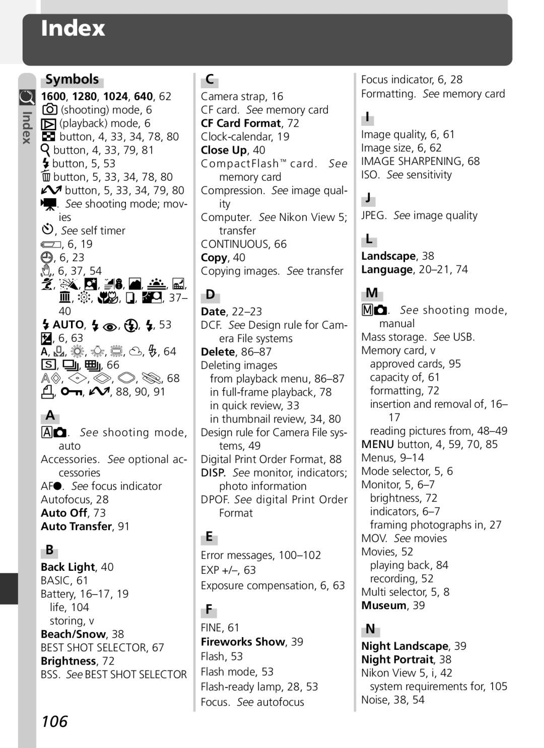 Nikon 2500 manual Index 