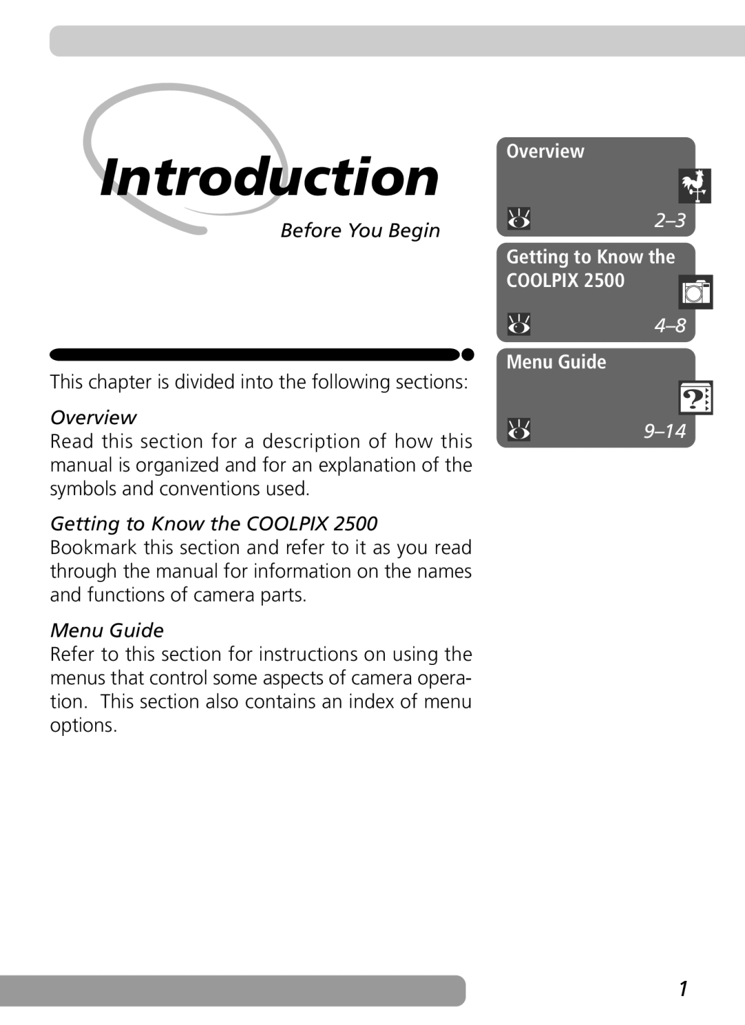 Nikon 2500 manual Before You Begin, This chapter is divided into the following sections, Overview 