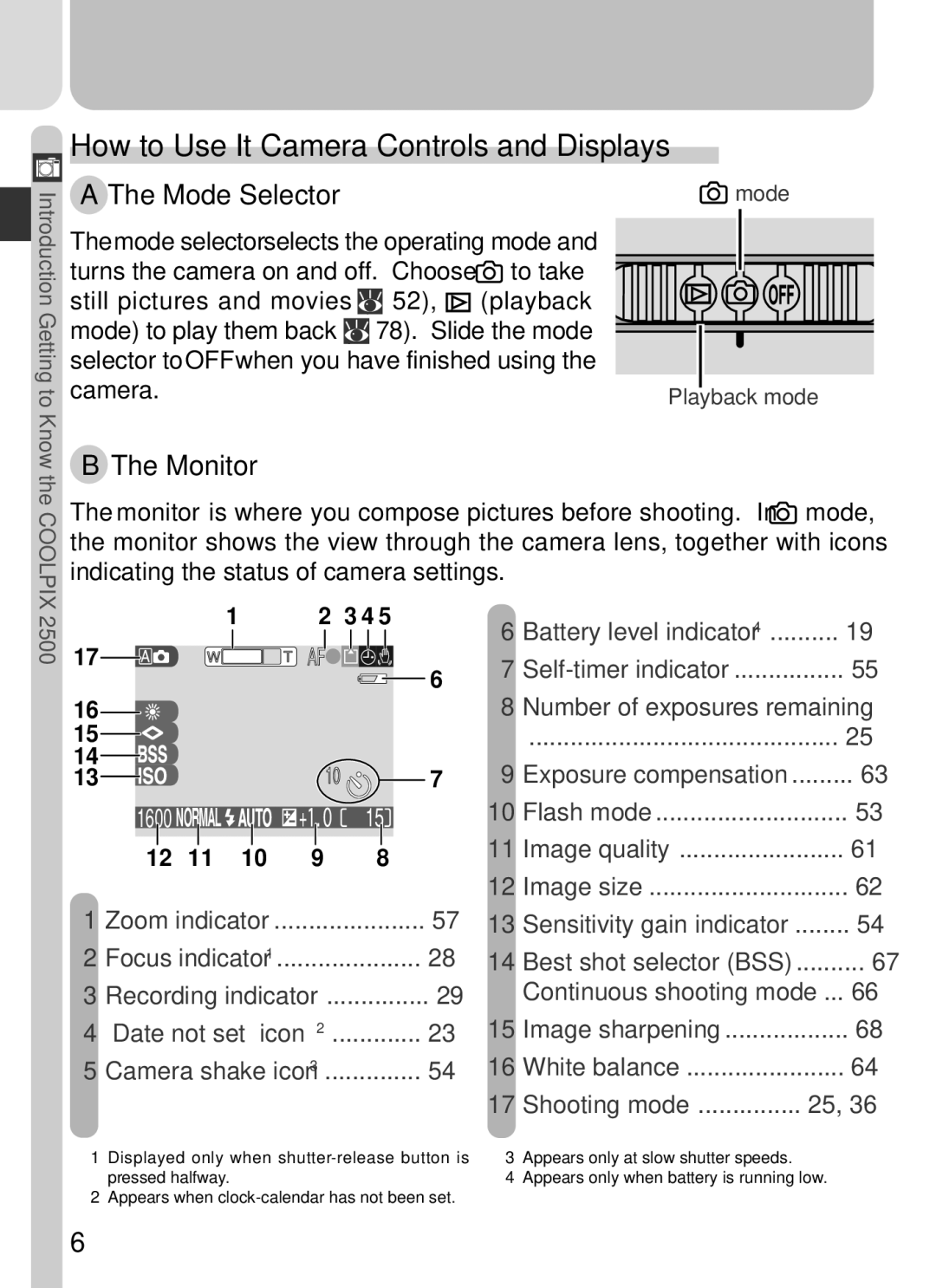 Nikon 2500 manual How to Use It-Camera Controls and Displays, Mode Selector, Monitor 