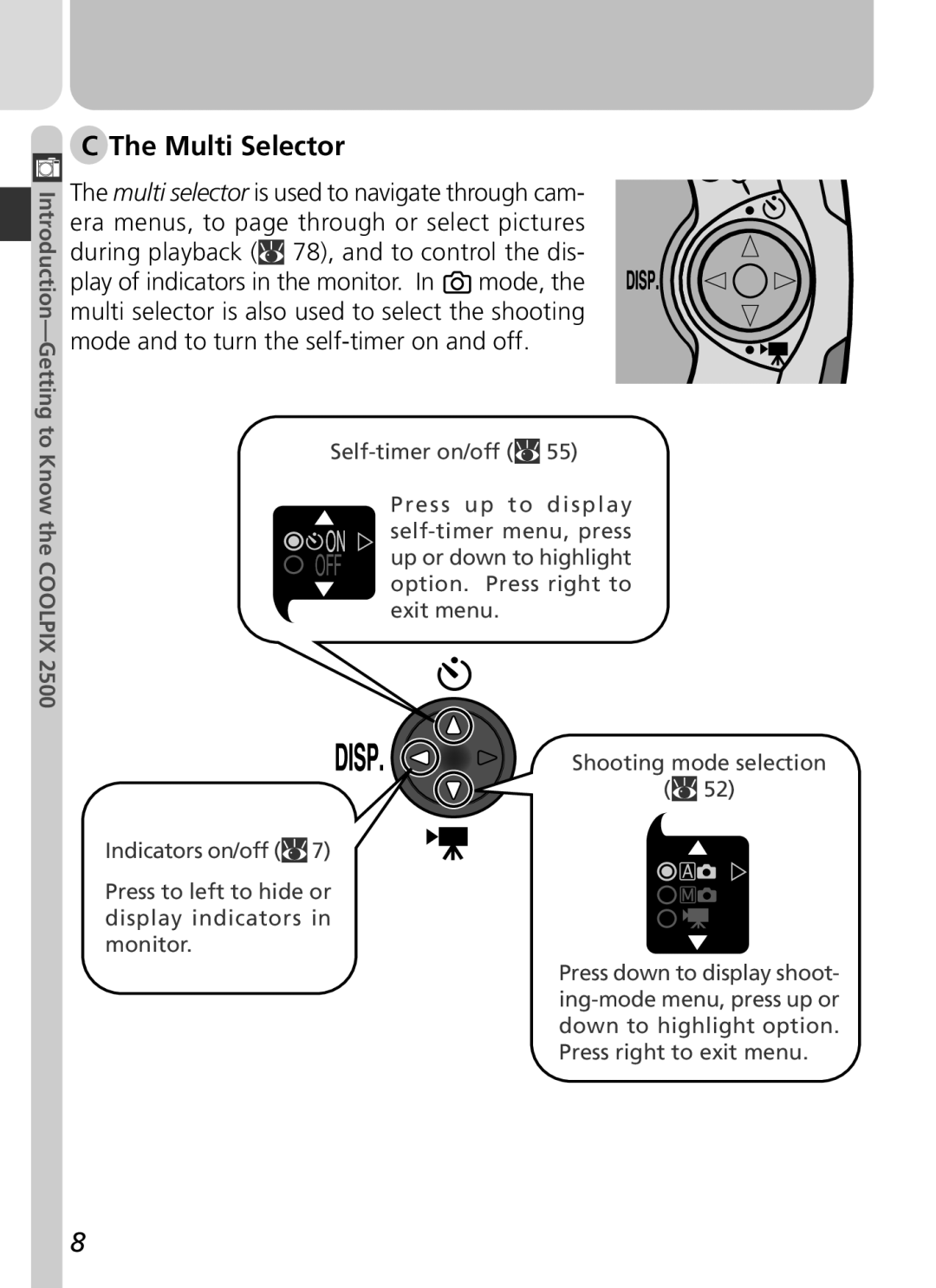 Nikon 2500 manual Off, Multi Selector 