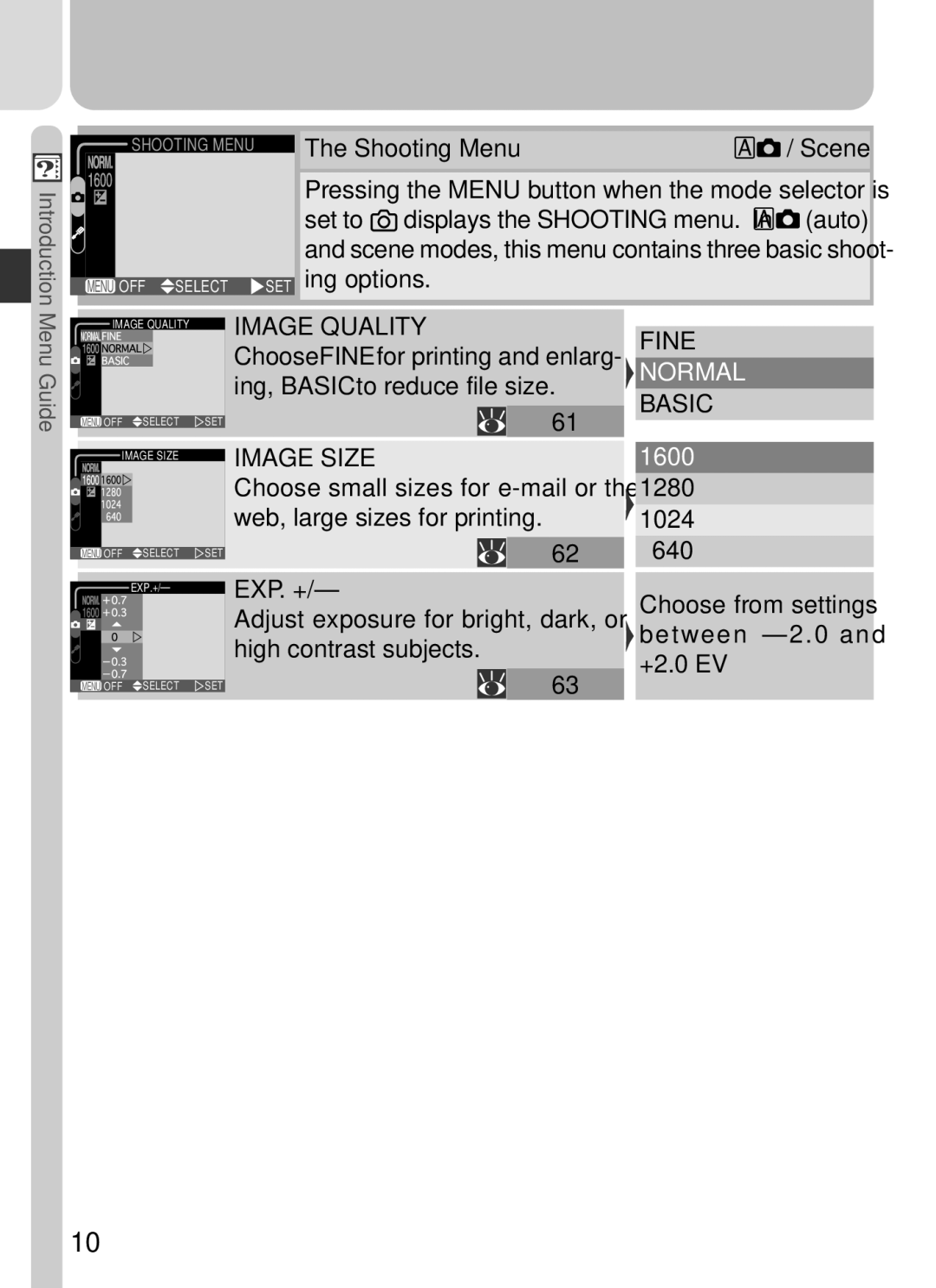 Nikon 2500 manual Pressing the Menu button when the mode selector is, SET ing options, 1600, +2.0 EV 