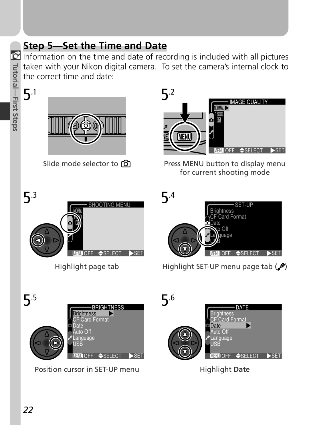 Nikon 2500 manual Set the Time and Date 