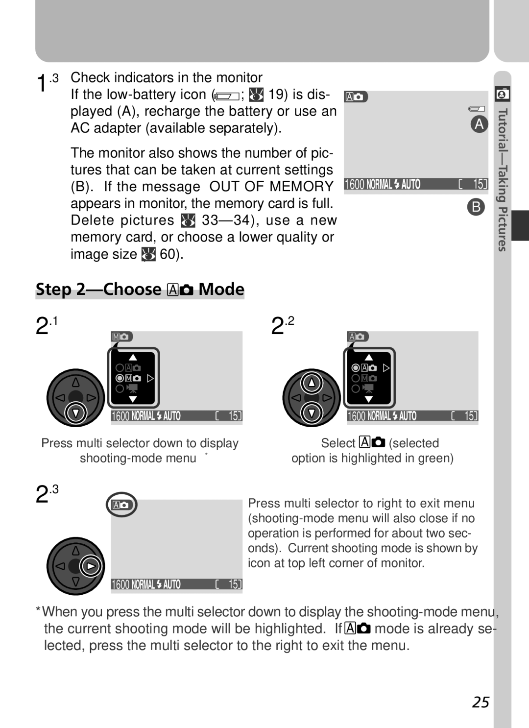 Nikon 2500 manual Choose Mode 