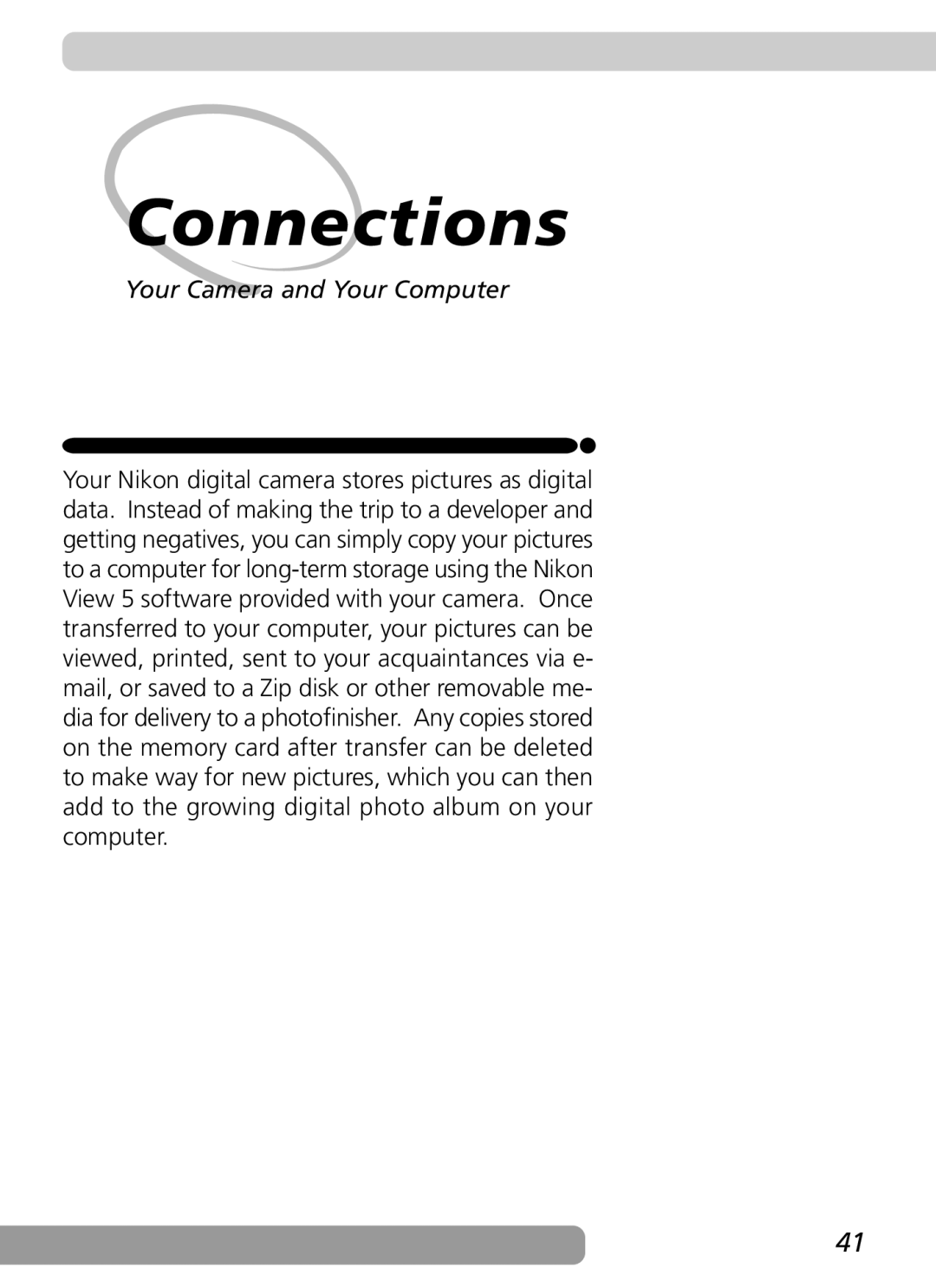 Nikon 2500 manual Connections, Your Camera and Your Computer 