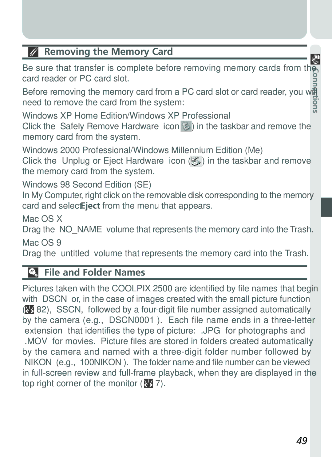 Nikon 2500 manual File and Folder Names, Windows XP Home Edition/Windows XP Professional 