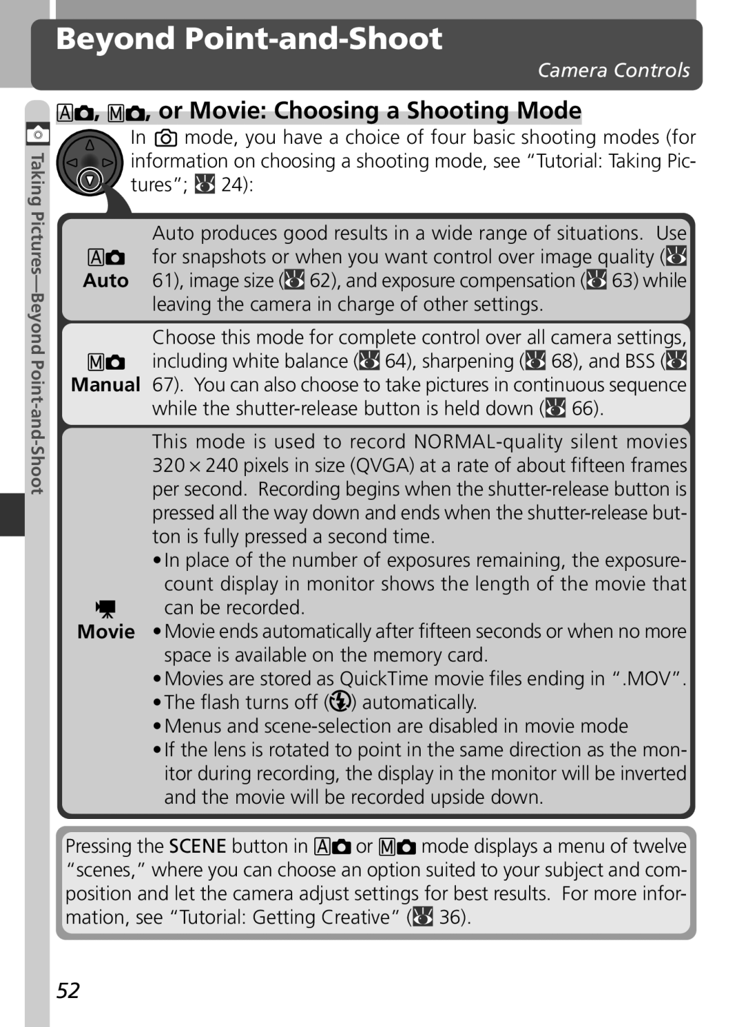 Nikon 2500 manual Beyond Point-and-Shoot, Or Movie Choosing a Shooting Mode, Camera Controls 