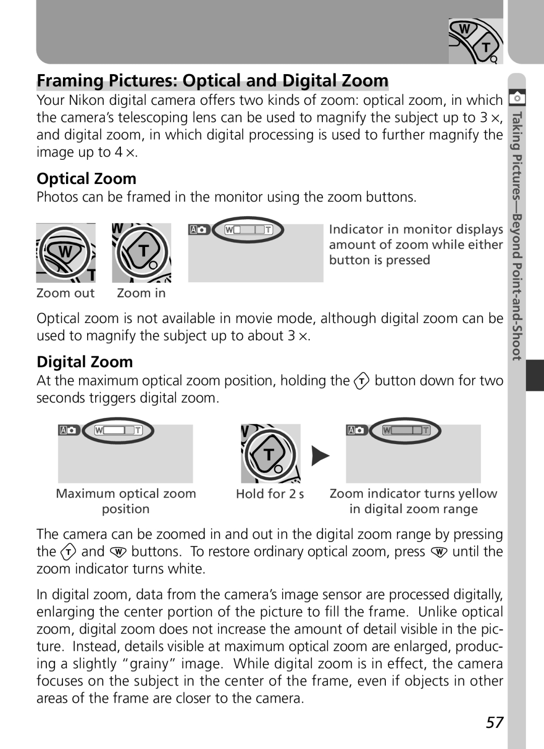 Nikon 2500 manual Framing Pictures Optical and Digital Zoom, Optical Zoom 