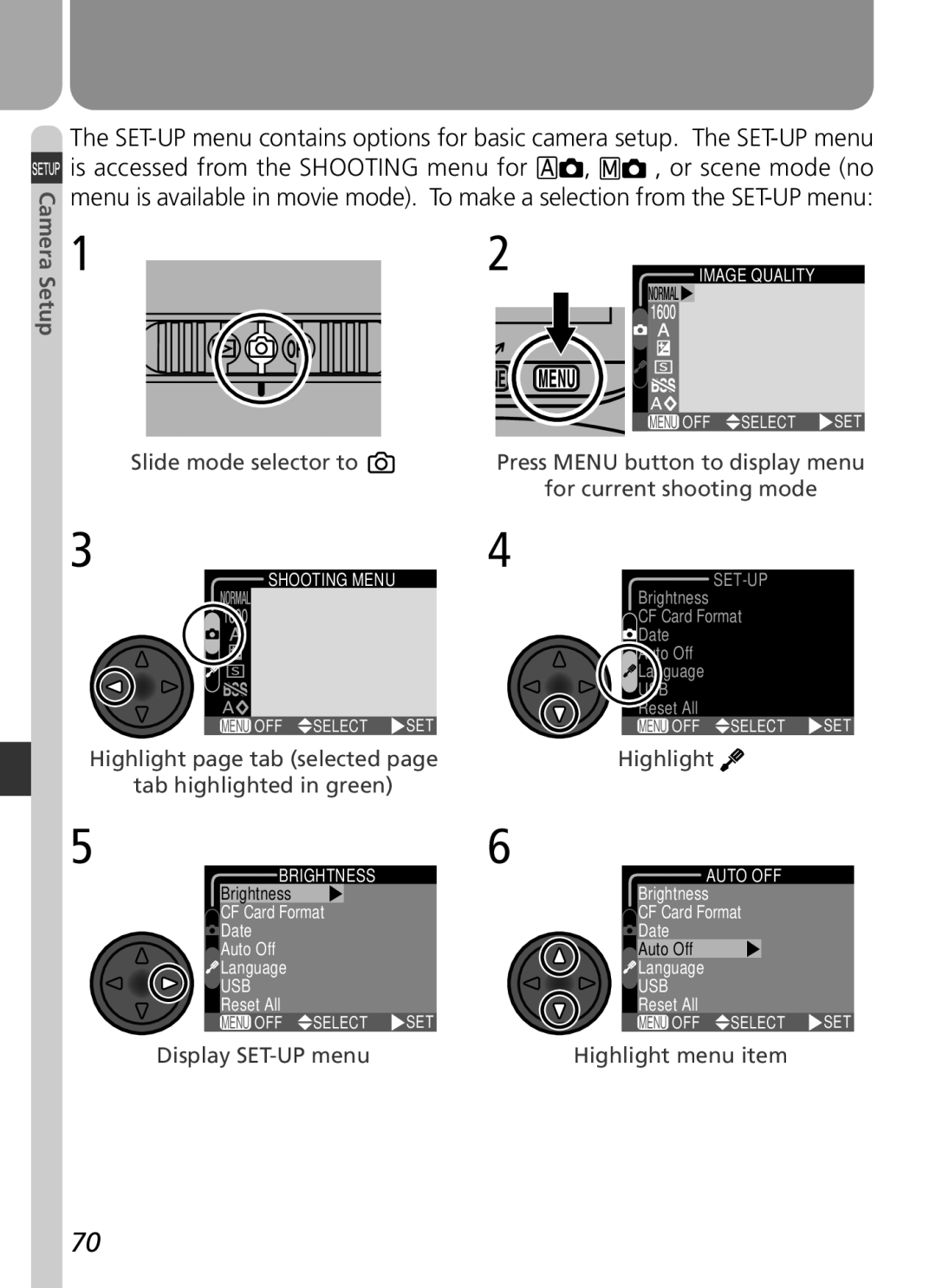 Nikon 2500 manual Camera Setup 