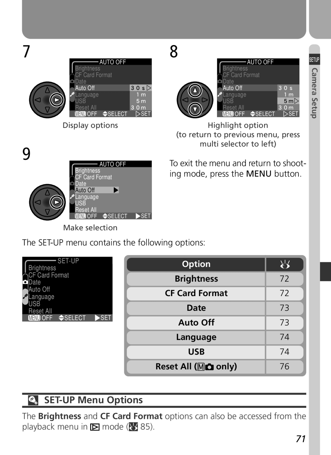 Nikon 2500 manual SET-UP Menu Options, SET-UP menu contains the following options 