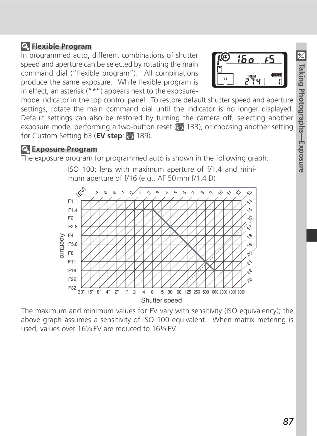 Nikon 25215 manual Flexible Program, Exposure Program 