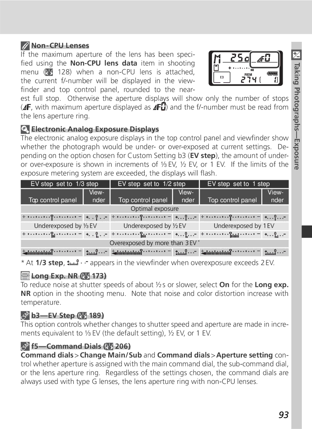 Nikon 25215 manual Electronic Analog Exposure Displays, At 1/3 step 