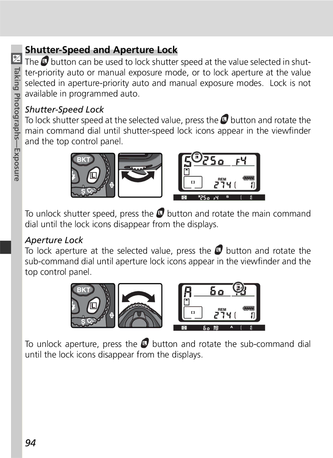 Nikon 25215 manual Shutter-Speed and Aperture Lock, Shutter-Speed Lock 