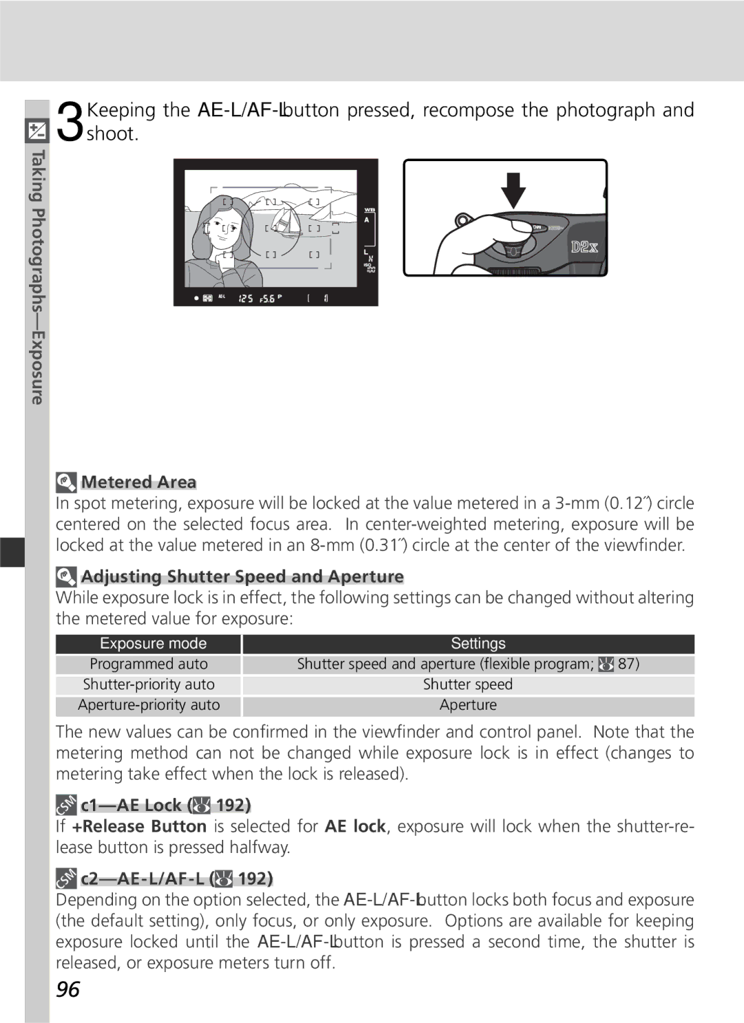 Nikon 25215 manual Metered Area, Adjusting Shutter Speed and Aperture, C1-AE Lock 