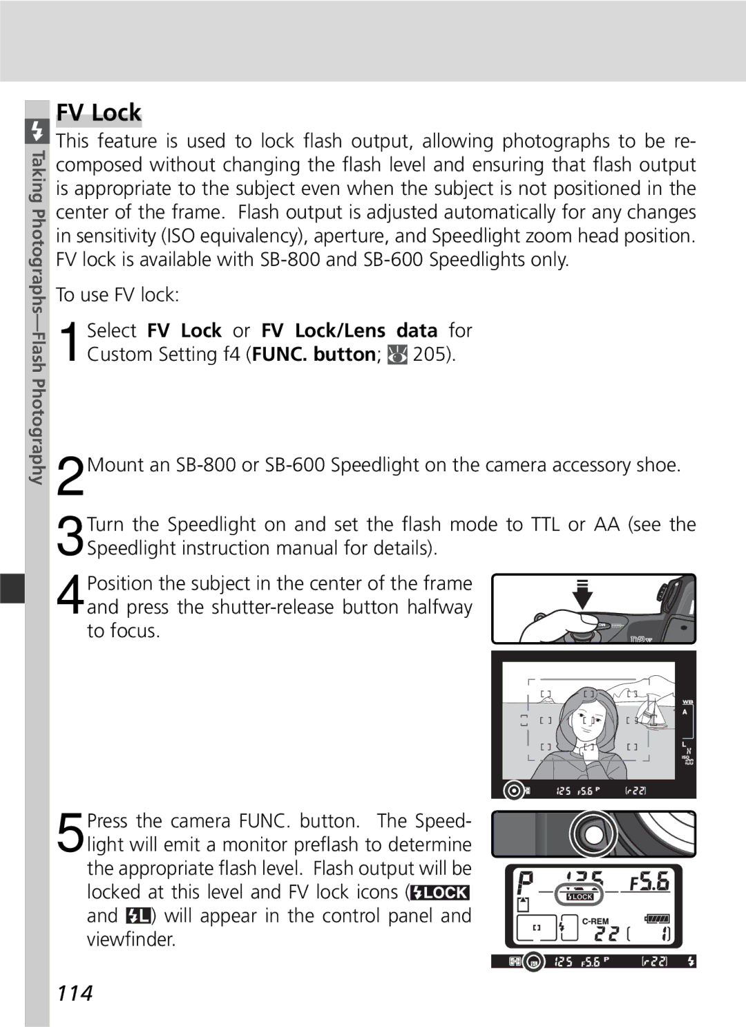 Nikon 25215 manual FV Lock, 114, To use FV lock 