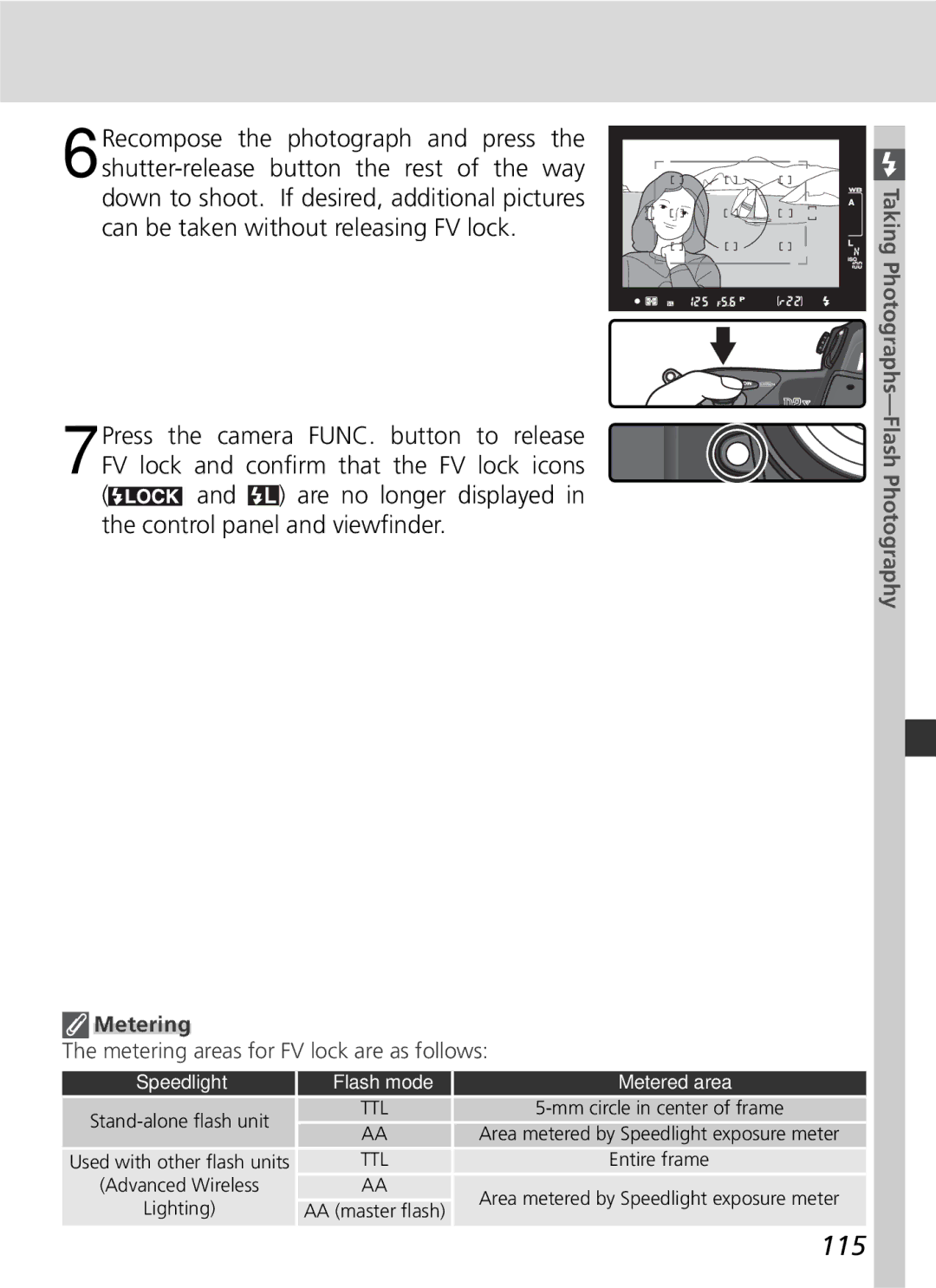 Nikon 25215 manual 115, Are no longer displayed in the control panel and viewﬁnder, Metering 