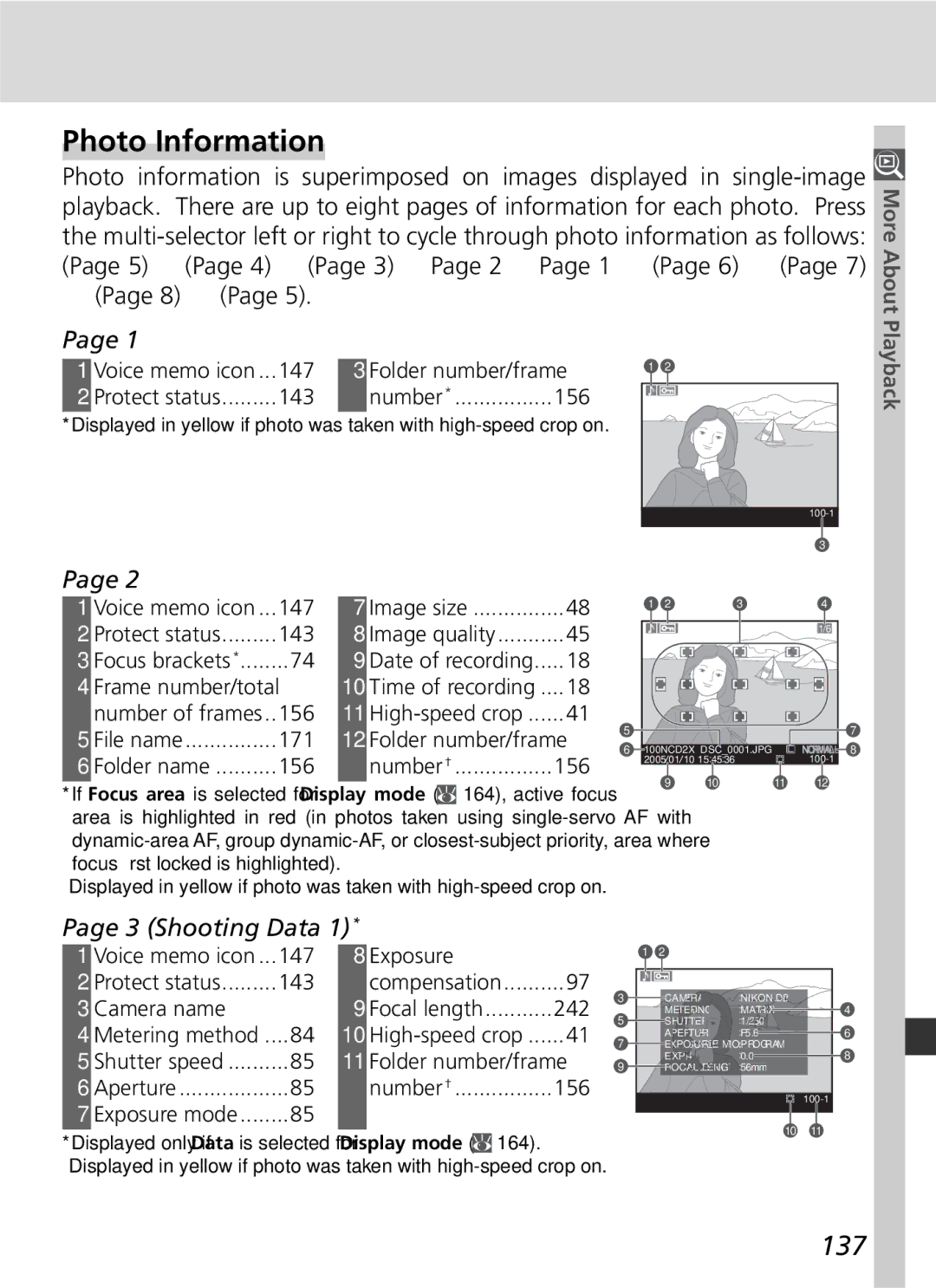 Nikon 25215 manual Photo Information, 137, ↔ Page 8 ↔, Shooting Data 