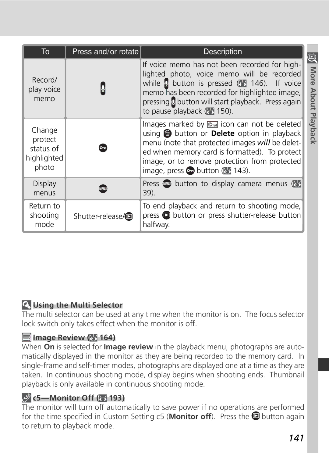 Nikon 25215 manual 141, Using the Multi Selector 