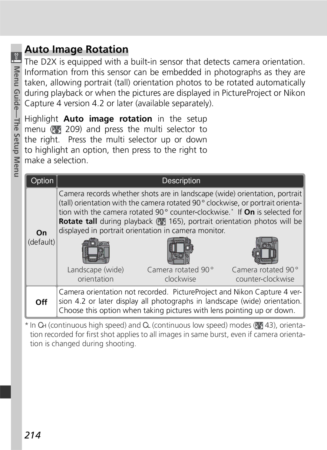 Nikon 25215 manual Auto Image Rotation, 214, Displayed in portrait orientation in camera monitor 