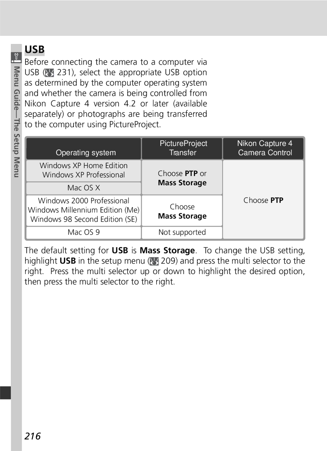 Nikon 25215 manual Usb, 216 