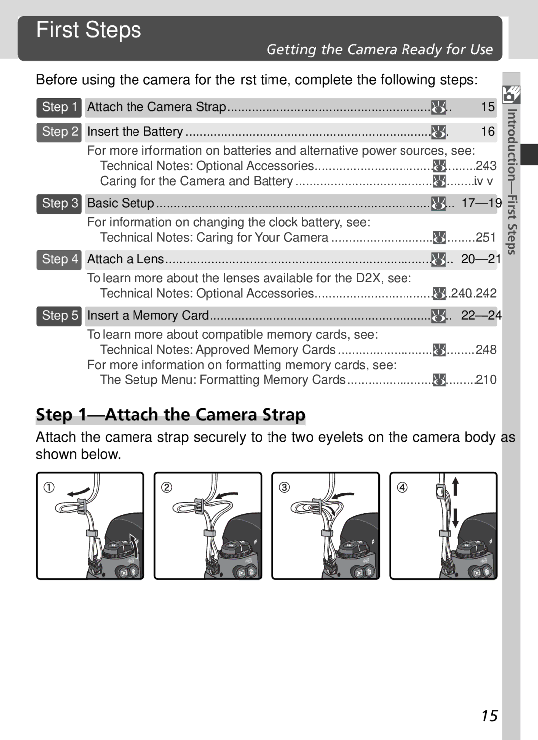 Nikon 25215 manual First Steps, Attach the Camera Strap, Getting the Camera Ready for Use 